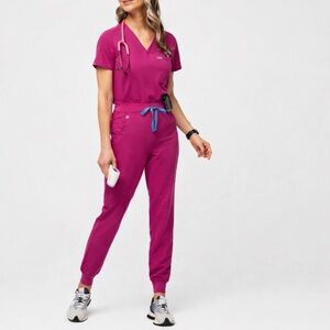 FIGS set in the color Raspberry Sorbet